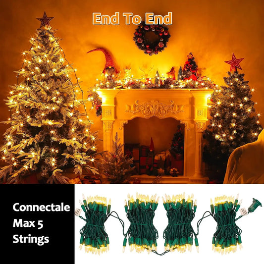 400 Counts 106Ft Warm White Christmas Lights, with Replace Fuse and Bulb, Waterproof, Indoor Outdoor Christmas Decoration