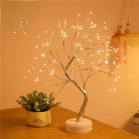 New LED Night Light Mini Christmas Tree Copper Wire Garland Lamp Bedroom Decoration Decor Fairy Light Holiday lighting