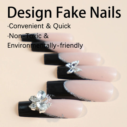 Rhinestones Butterfly False Nail Stylish Color Matching Safe Resin Material for Women and Girl Party Activity